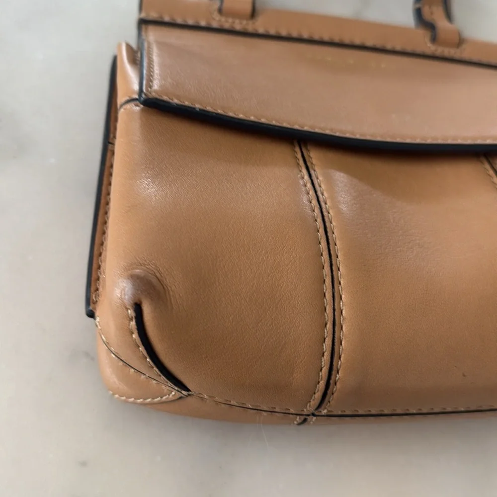 Tory Burch Block T Mini Satchel Bag Light Tan Leather Handbag Top Handle 2 Ways - Picture 17 of 17